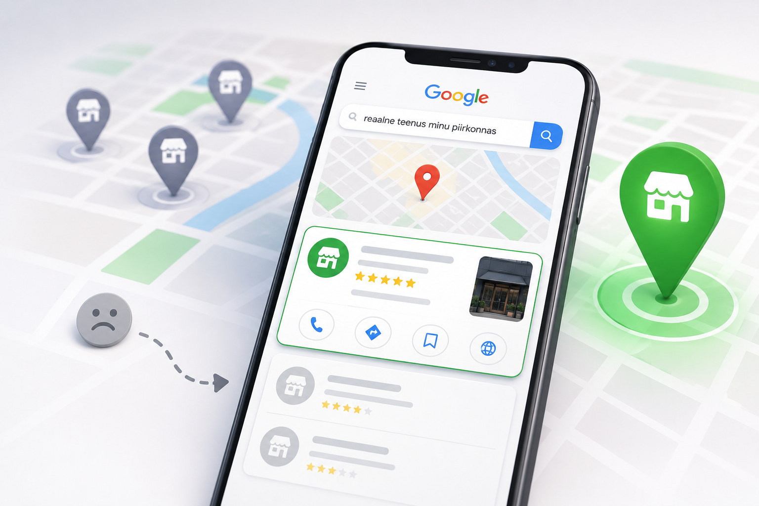 Google Business Profile nähtavus Google Mapsis vs puudulik profiil