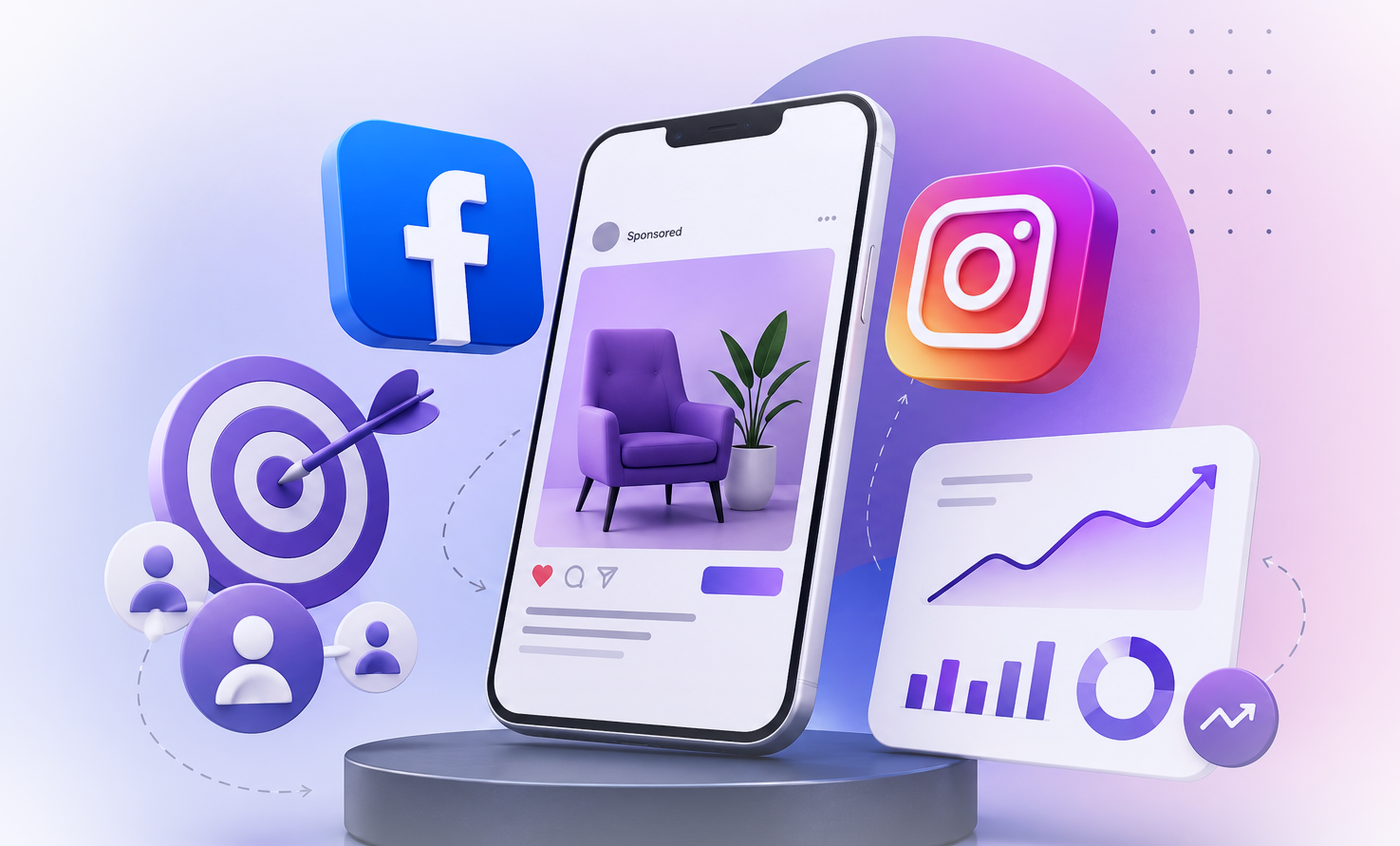 Facebooki ja Instagrami reklaam nutitelefonis koos sihtimise ja tulemuste analüütikaga